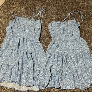 Girls' Light Blue Floral Tie-Strap Casual Dress